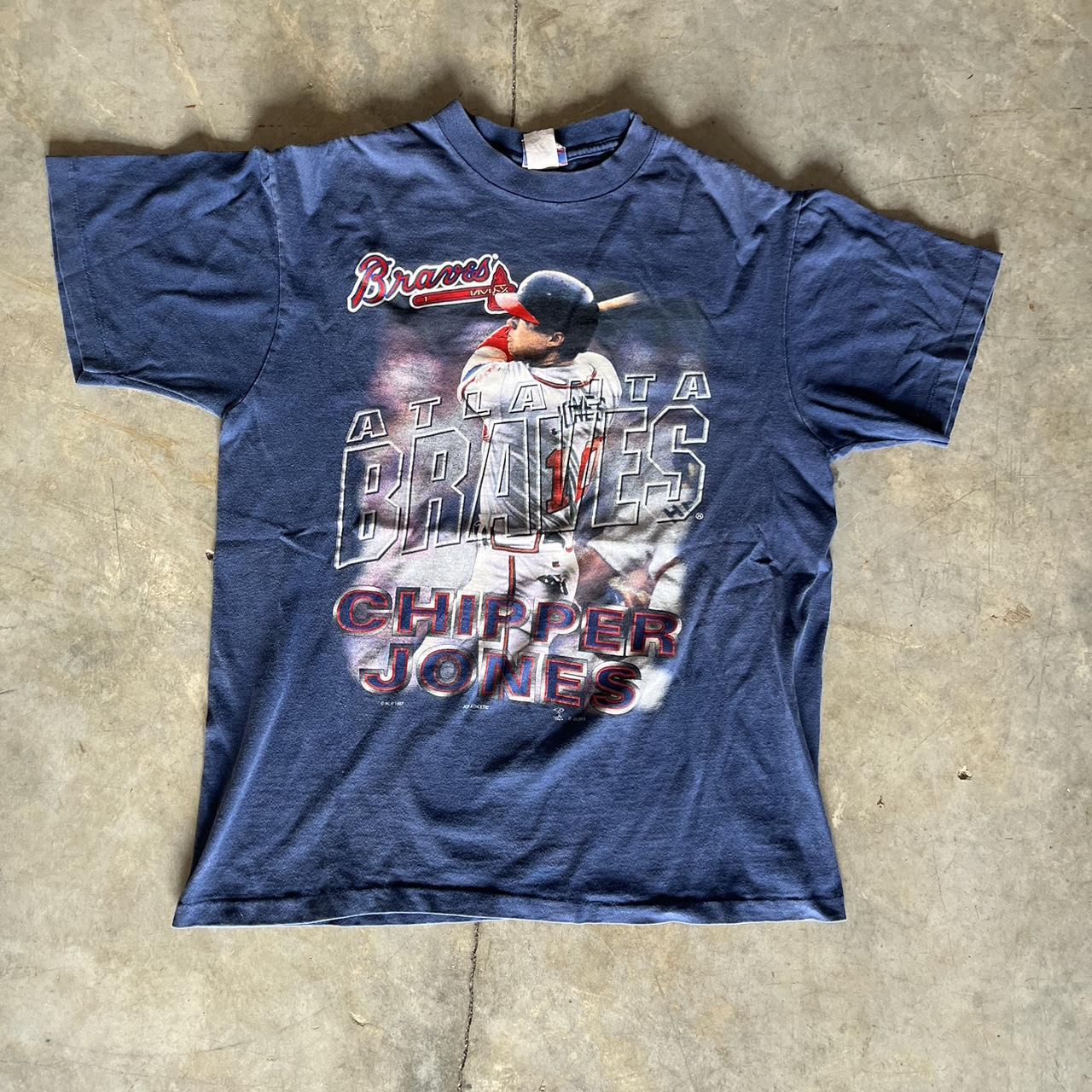 1997 single stitch atlanta braces chipper jones shirt - Depop