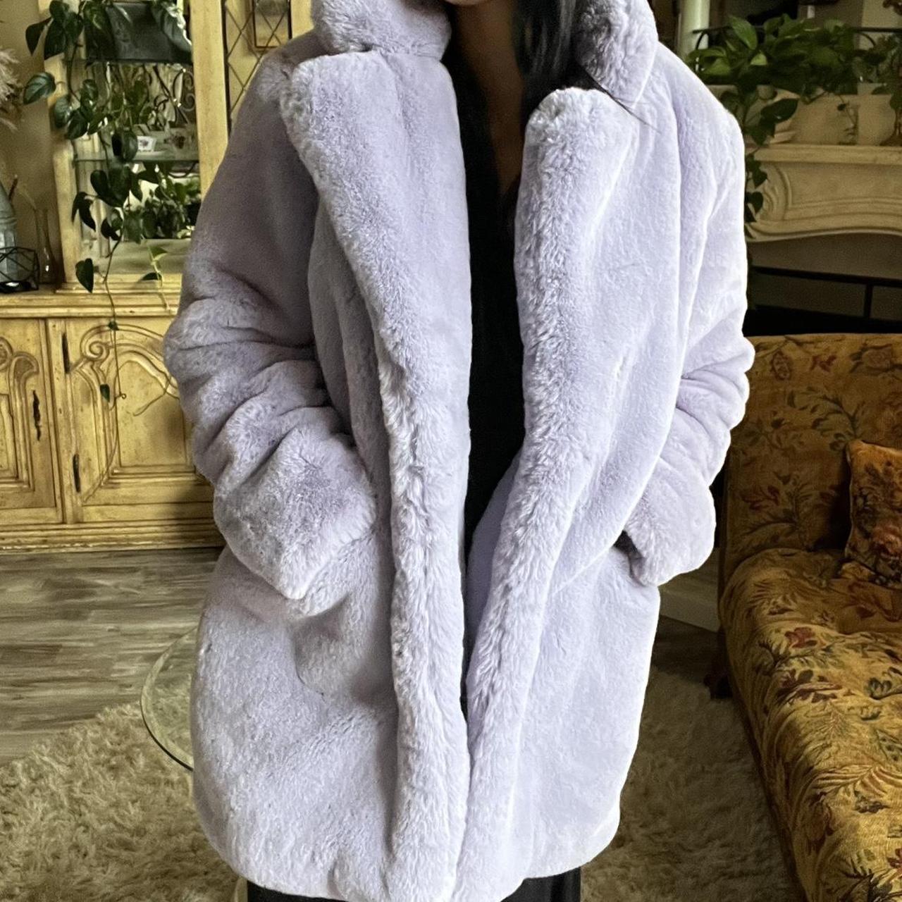 Purple Faux Fur Coat - Depop