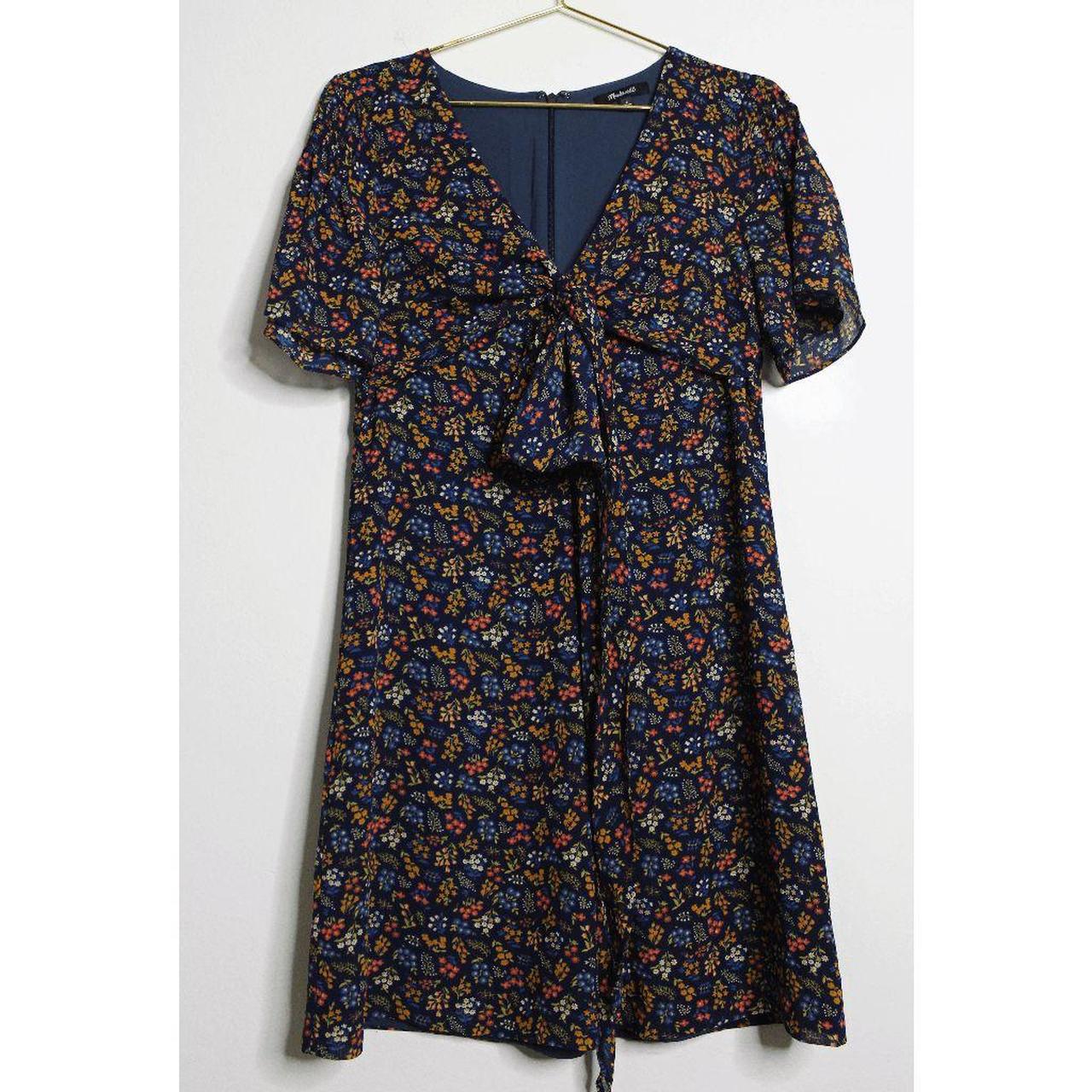 Madewell navy blue and colorful floral midi dress.... - Depop