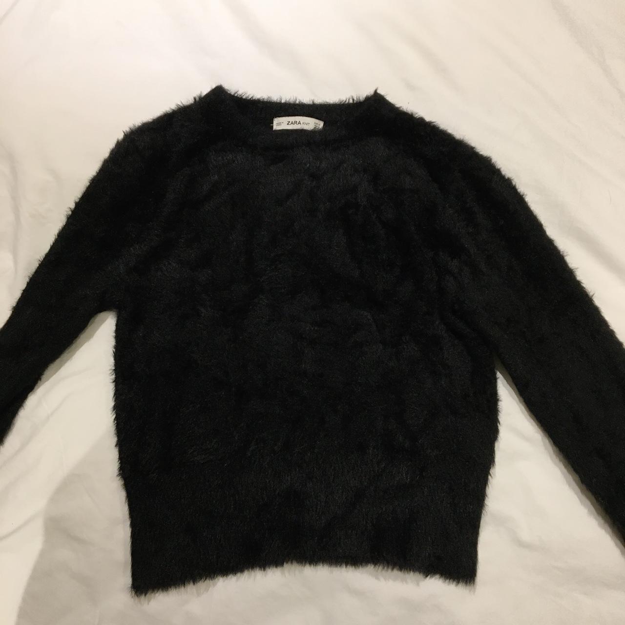 Black Zara cropped fuzzy jumper in size M (EU) #zara... - Depop