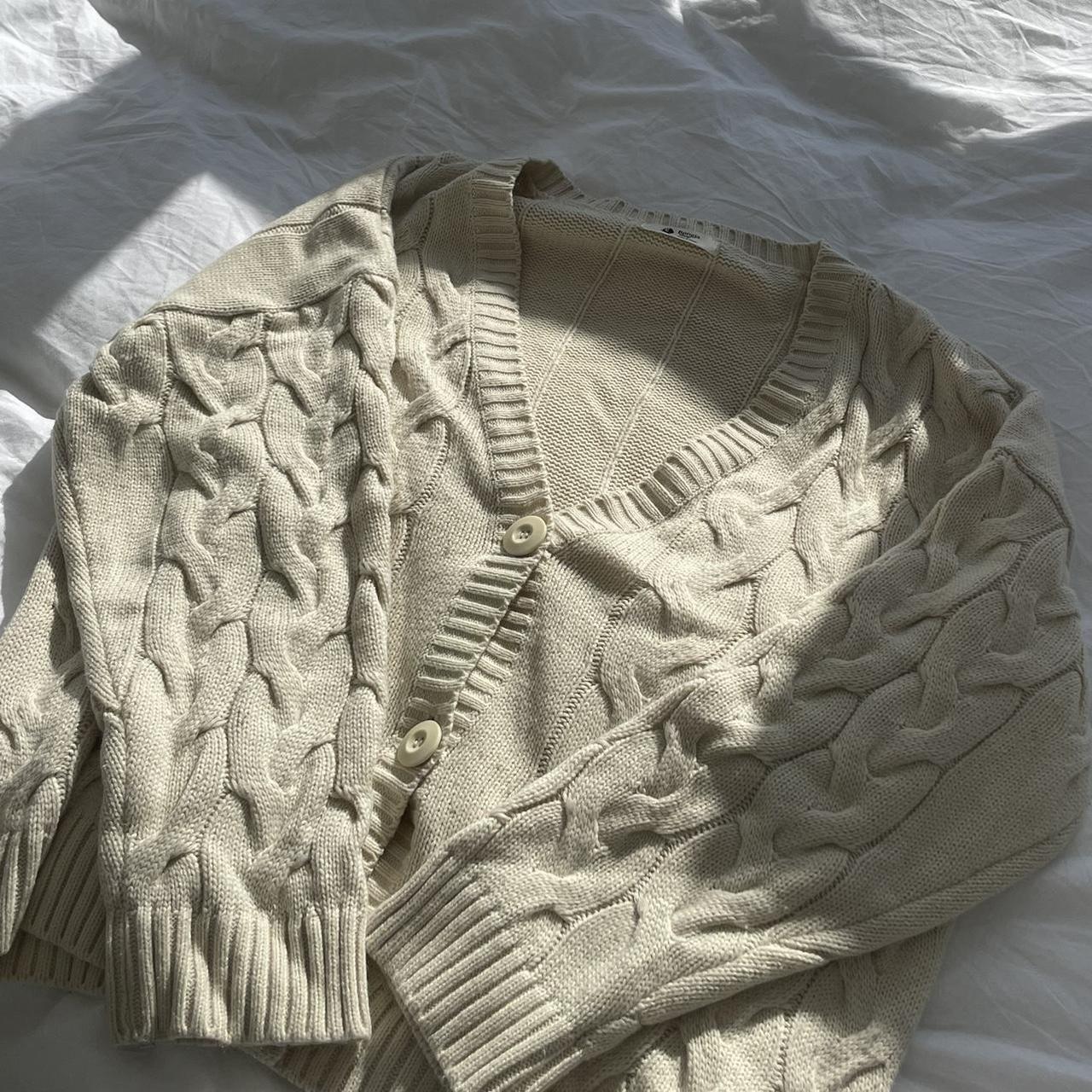 cream knit cardigan super cute outerwear!!!! i just... - Depop