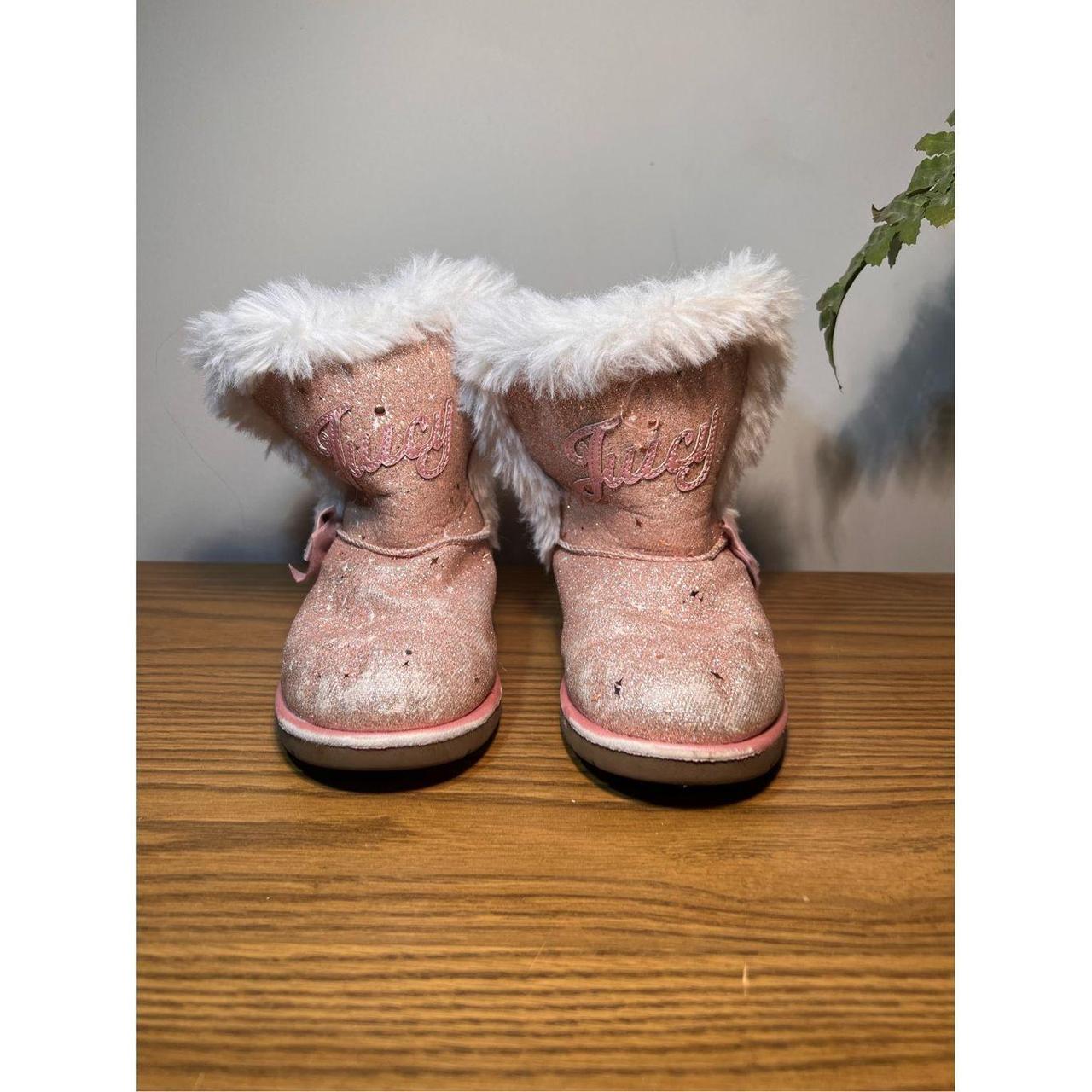 Pink with bow trim fur lined girls boots made by... - Depop