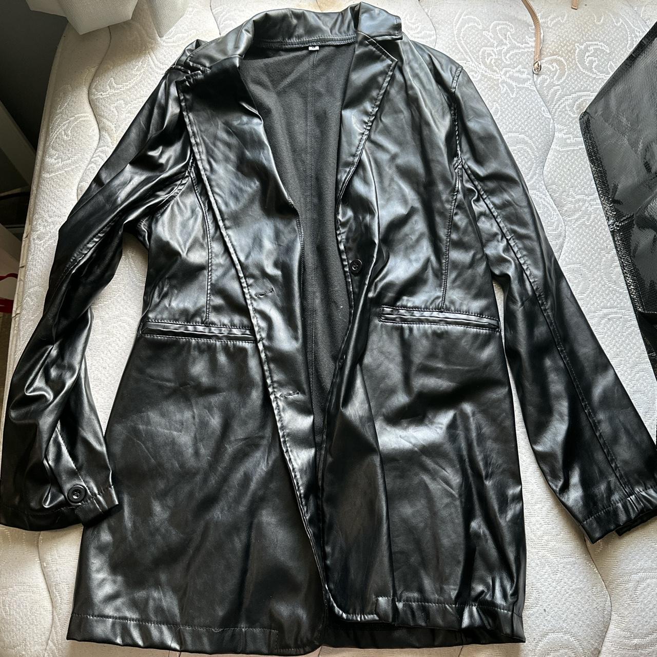 black leather trench coat -size medium - Depop