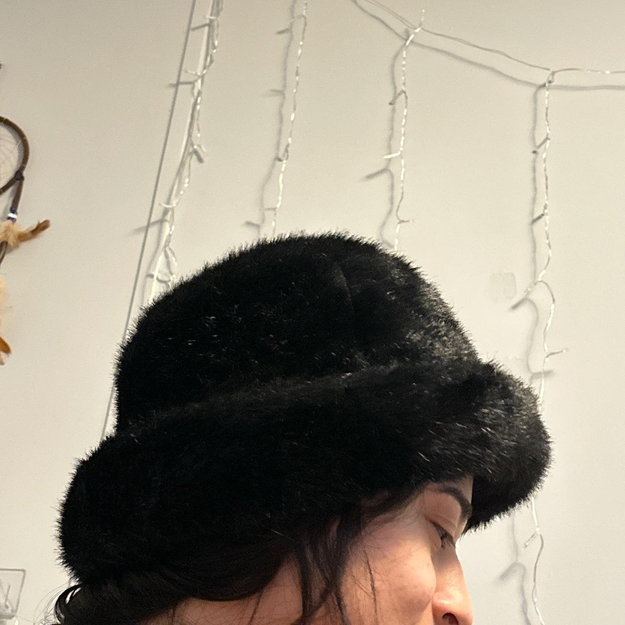 Vintage black furry bucket hat (gives Russian vibes) - Depop