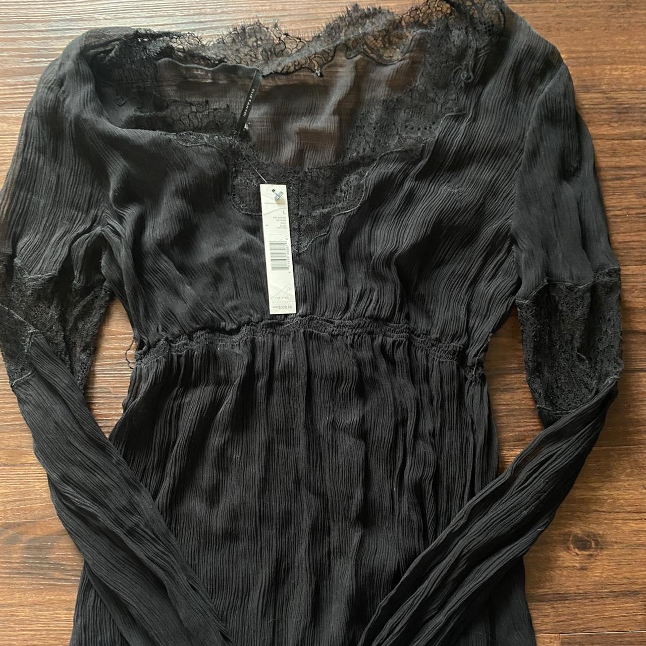 Sheer, lace, see through long sleeve black blouse.... - Depop