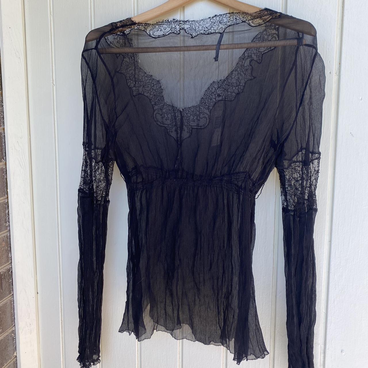 Sheer Lace See Through Long Sleeve Black Blouse Depop