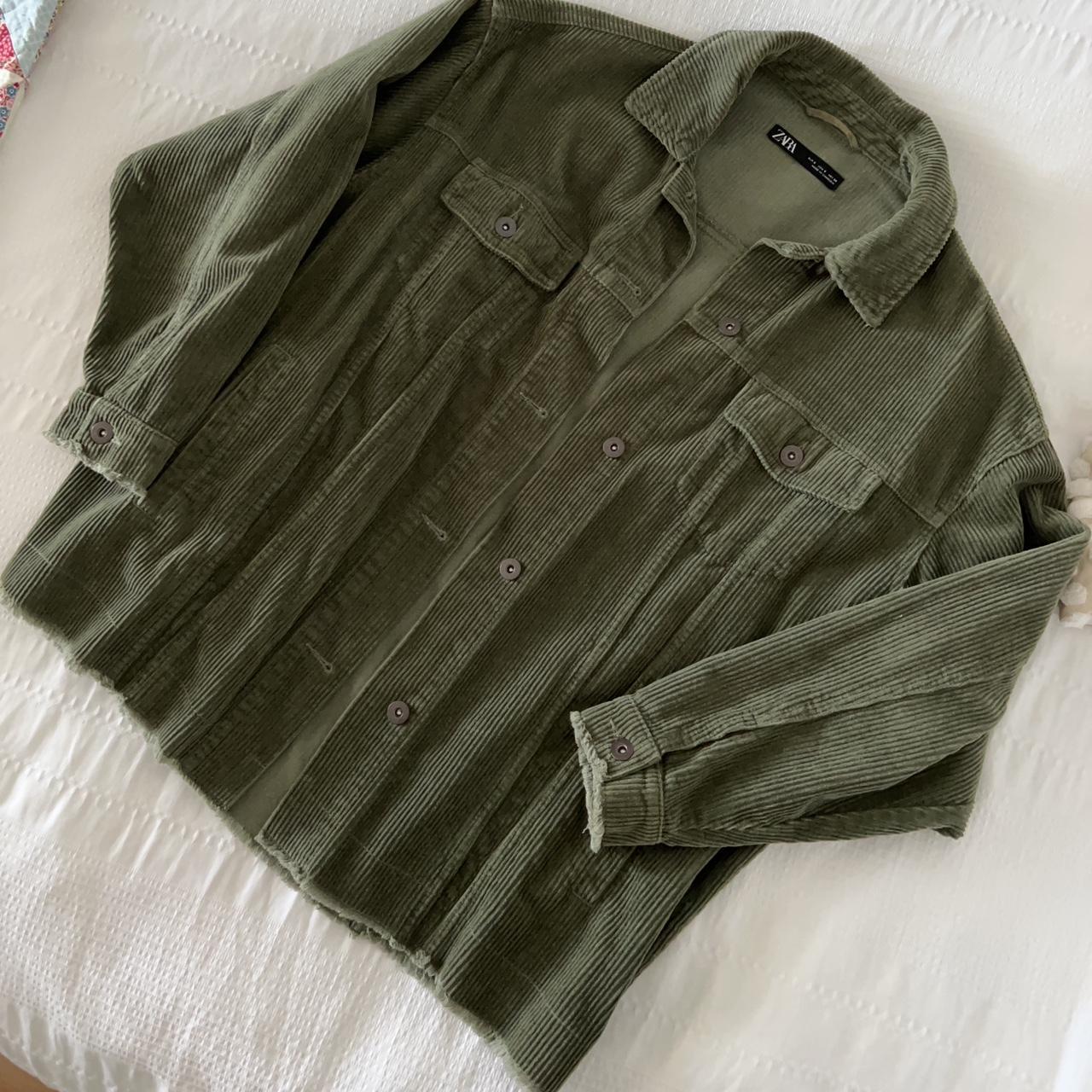 Great Green/Khaki corduroy jacket from Zara Depop