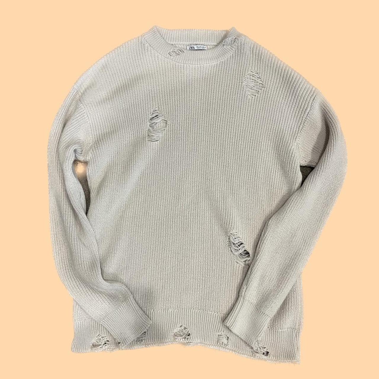 Cream distressed sweater - Depop