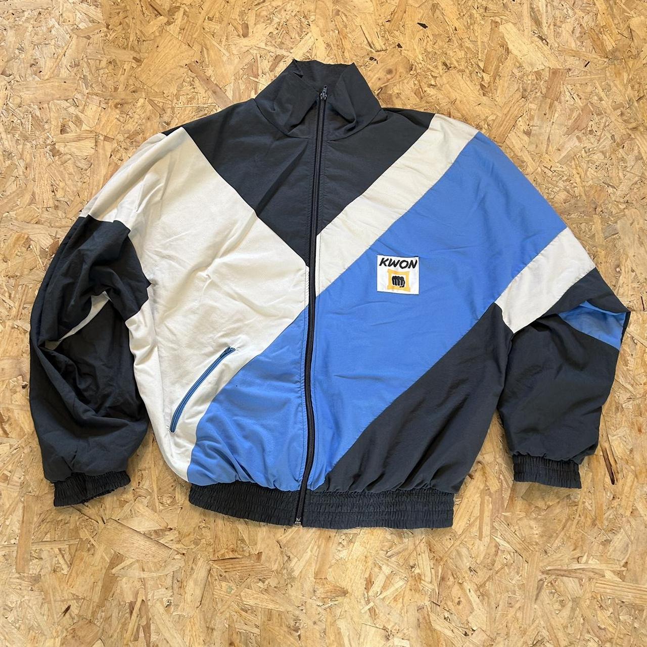 Vintage ‘Kwon’ Black, Blue & White Tracksuit Jacket... - Depop