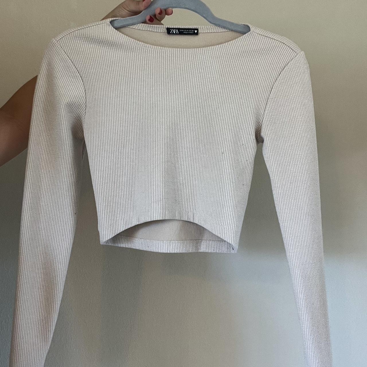 CREAM ZARA LONG SLEEVE SIZE S ⭐️super thick ribbed... Depop