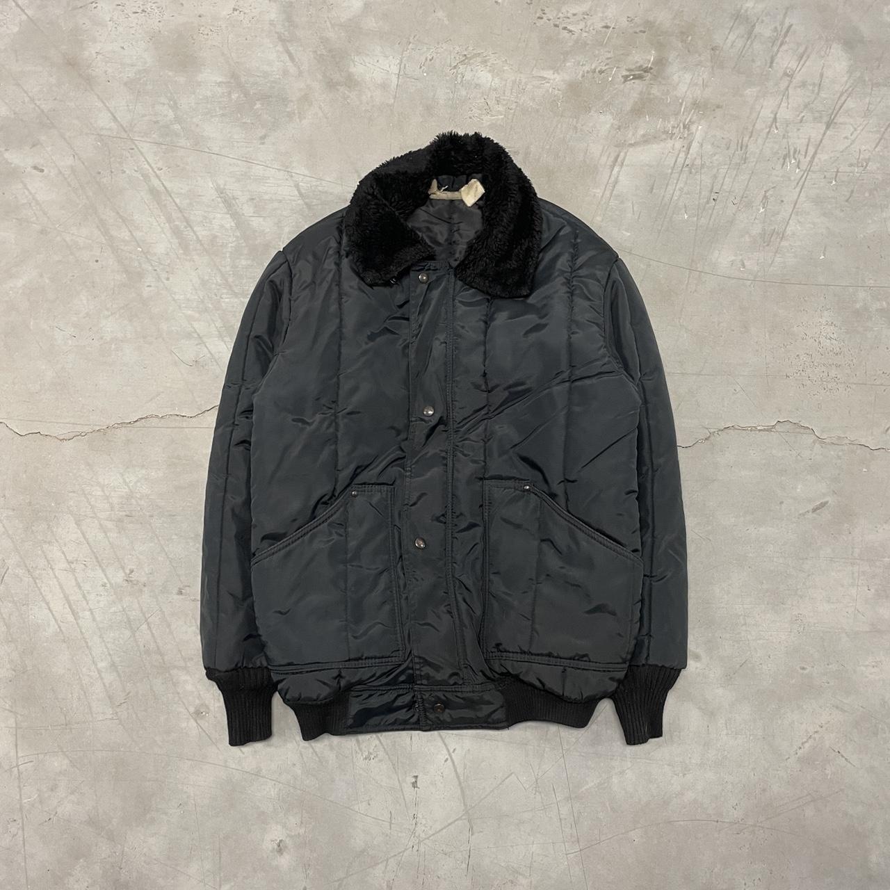 VINTAGE BLACK GOOSE DOWN PUFFER BOMBER JACKET WITH... - Depop