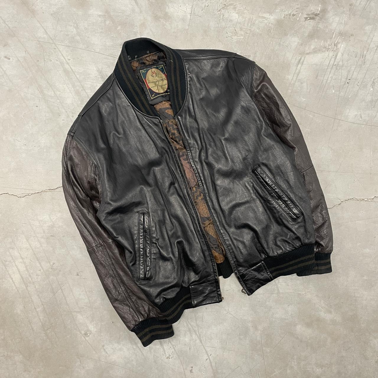 VINTAGE 90s MEMBER ONLY BROWN LEATHER BOMBER... - Depop