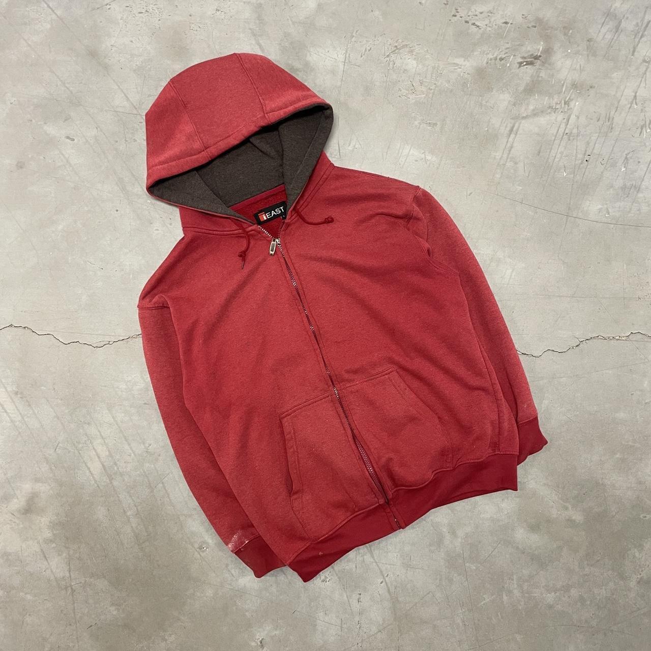 VINTAGE RED SUN-FADED ZIP UP HOODIE SWEATSHIRT ... - Depop