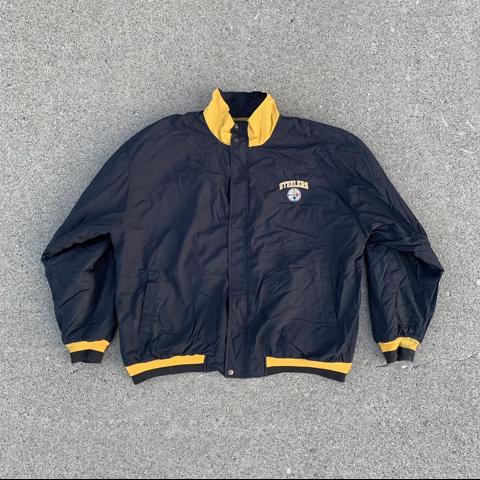 Y2K Pittsburgh Steelers Leather NFL Bomber Jacket - Depop