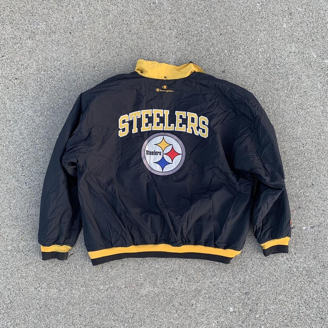 Y2K Pittsburgh Steelers Leather NFL Bomber Jacket - Depop