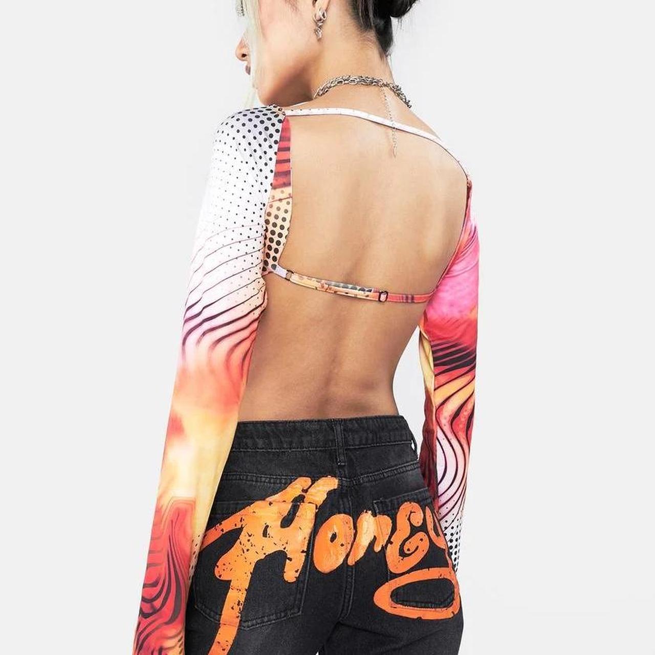 JADED LONDON Y2K LIPS PRINT BACKLESS LONG SLEEVE... - Depop