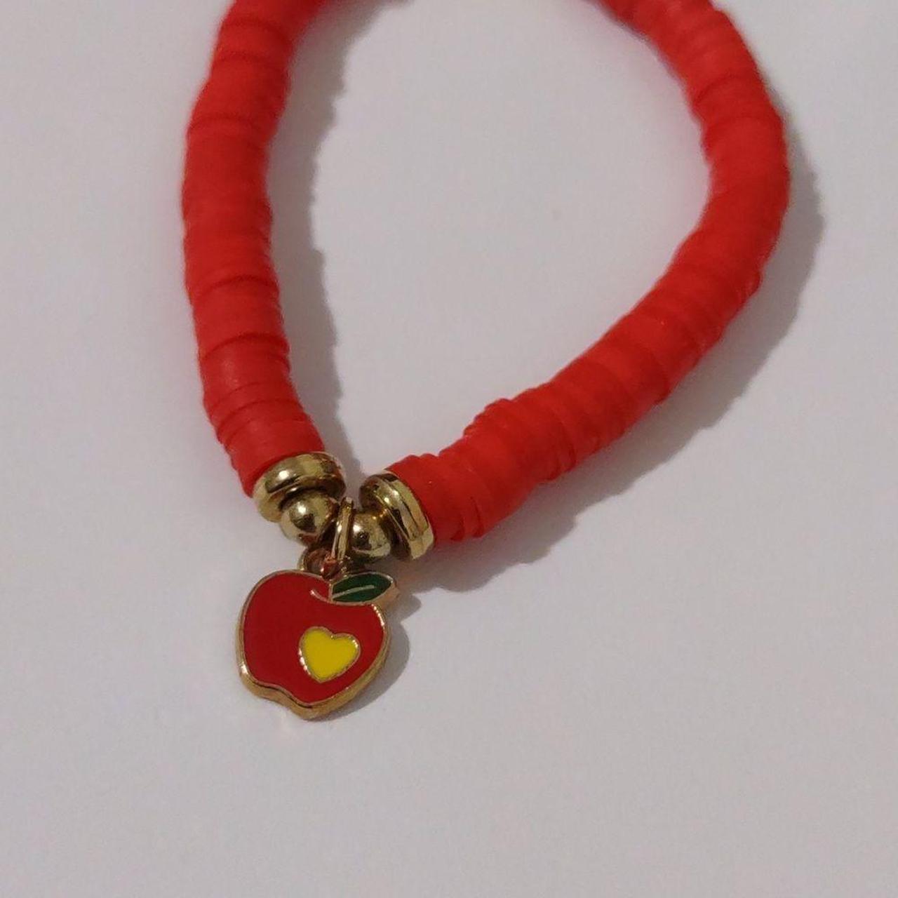 Women's Red and Yellow Clay Beads with Apple Charm - Depop