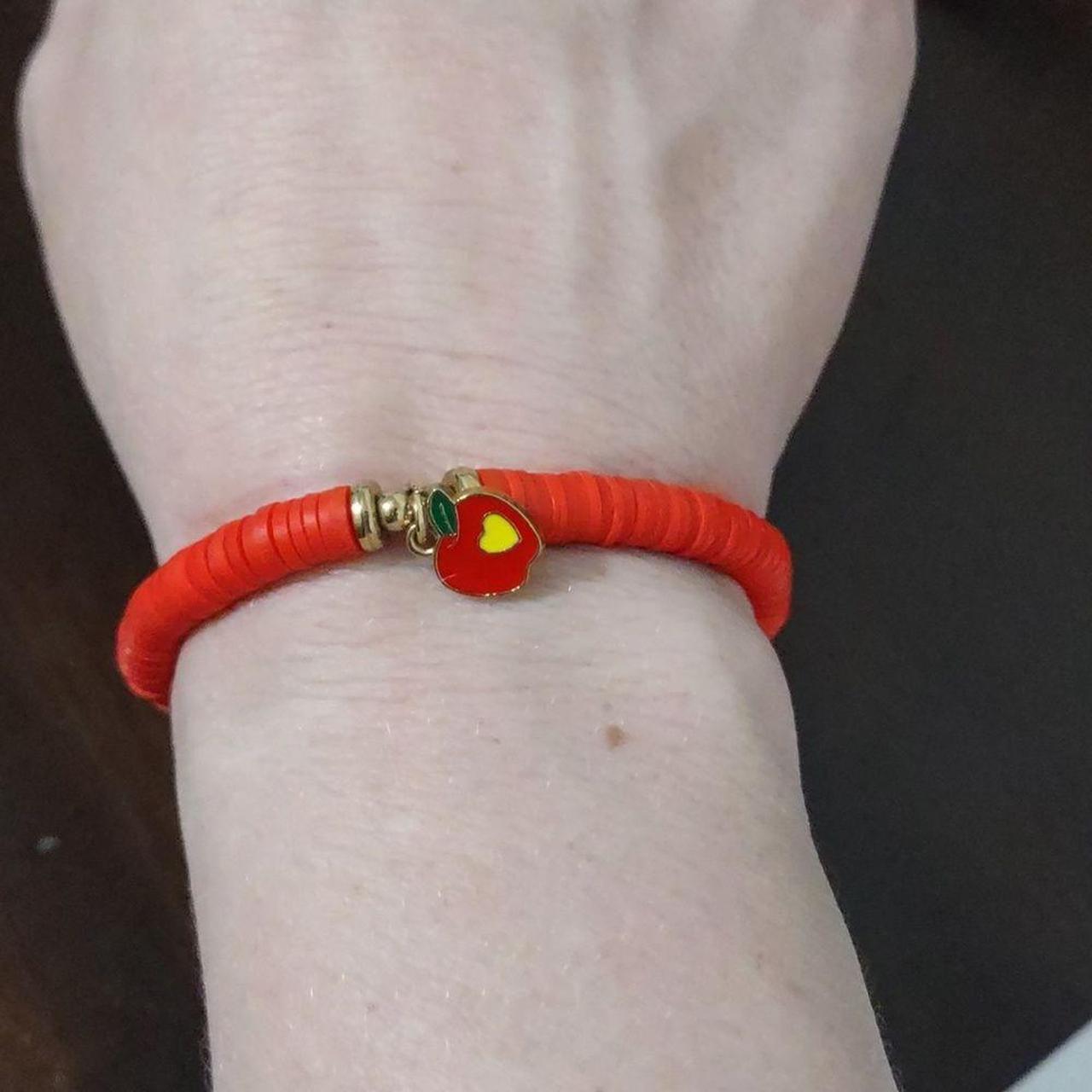 Women's Red and Yellow Clay Beads with Apple Charm - Depop