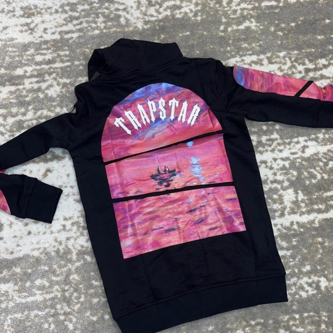 Trapstar Men's Black and Pink Hoodie Depop
