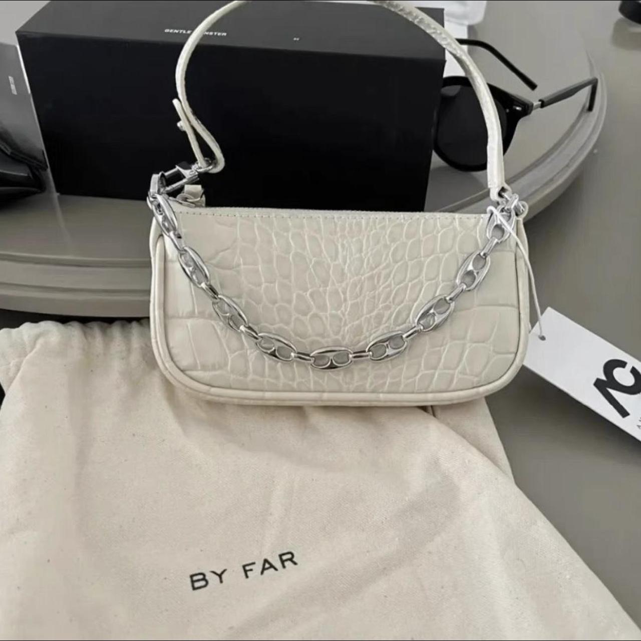 By far Off White Mini Croc Rachel Shoulder Bag