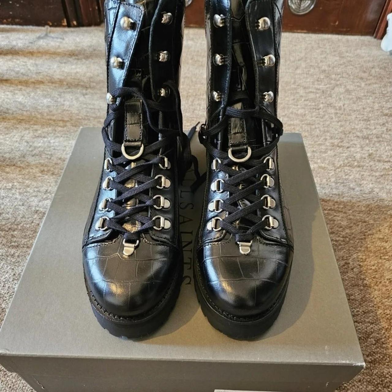 AllSaints franka croc leather hiking boots in - Main Image