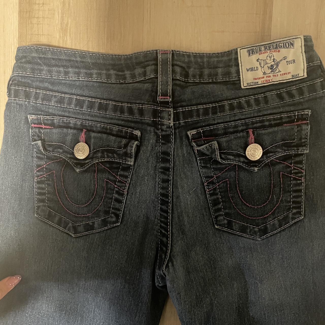 true religion pink stitch jeans skinny fit idk if... Depop