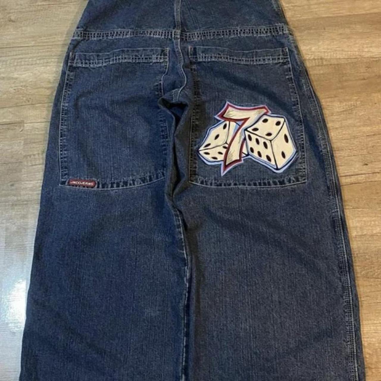 Vintage mid 90s jncos with dice patch on back pocket... - Depop