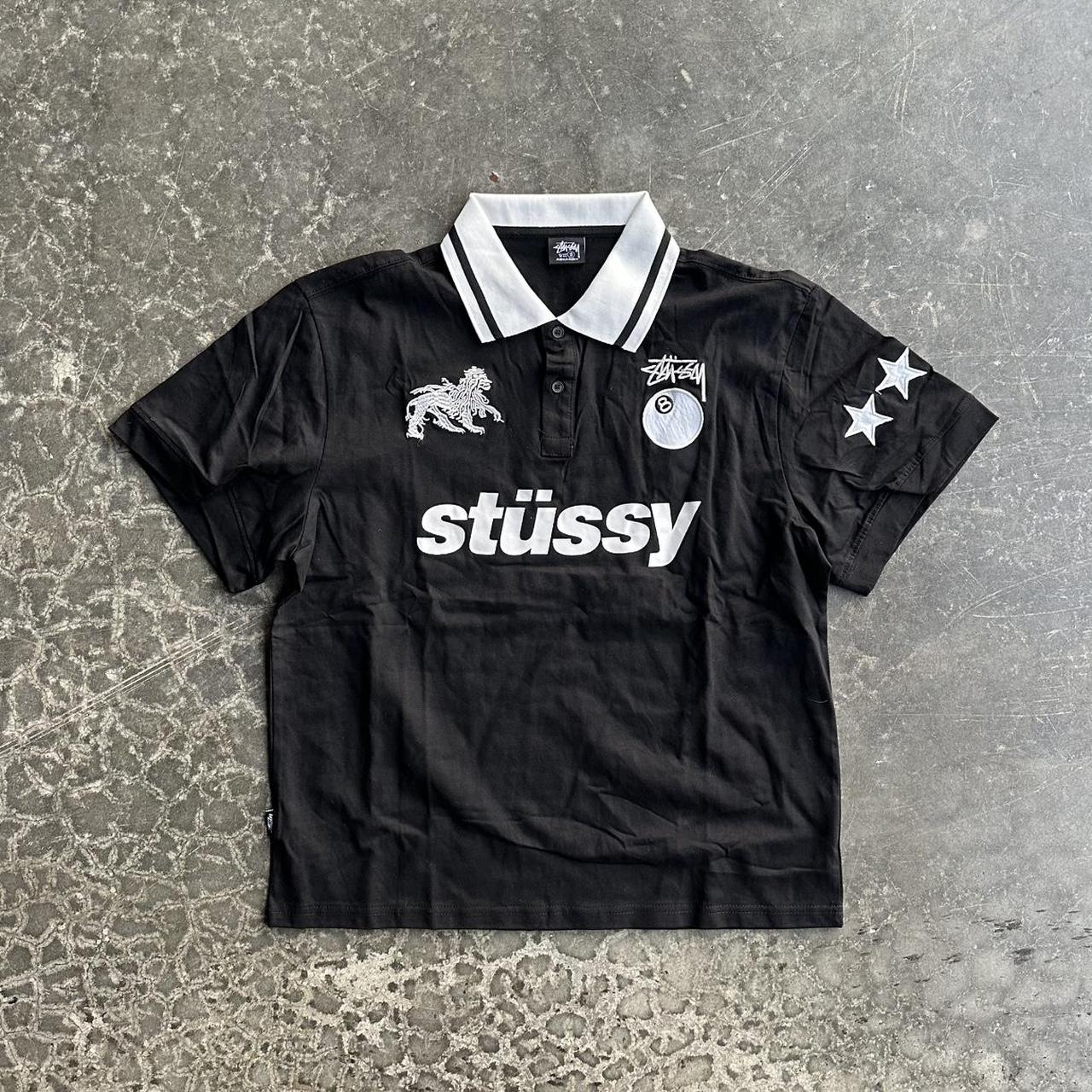 M STUSSY STRIPED RUGBY SHIRT BLACK