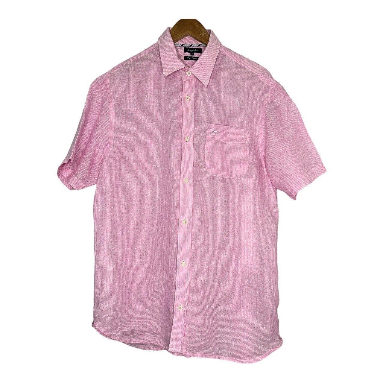 Hampton Pure Linen Short Sleeve Pink Shirt Size... - Depop