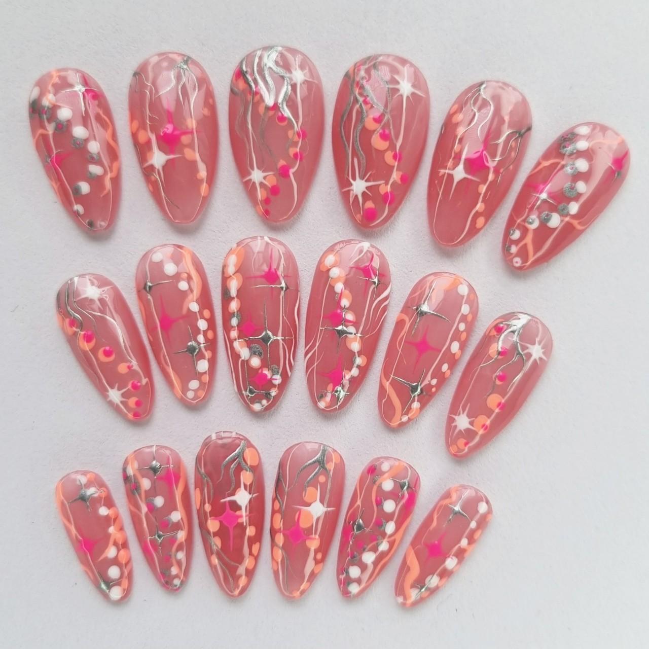 RAVER CHIC NAILS Nude Jelly with hand painted nail... Depop