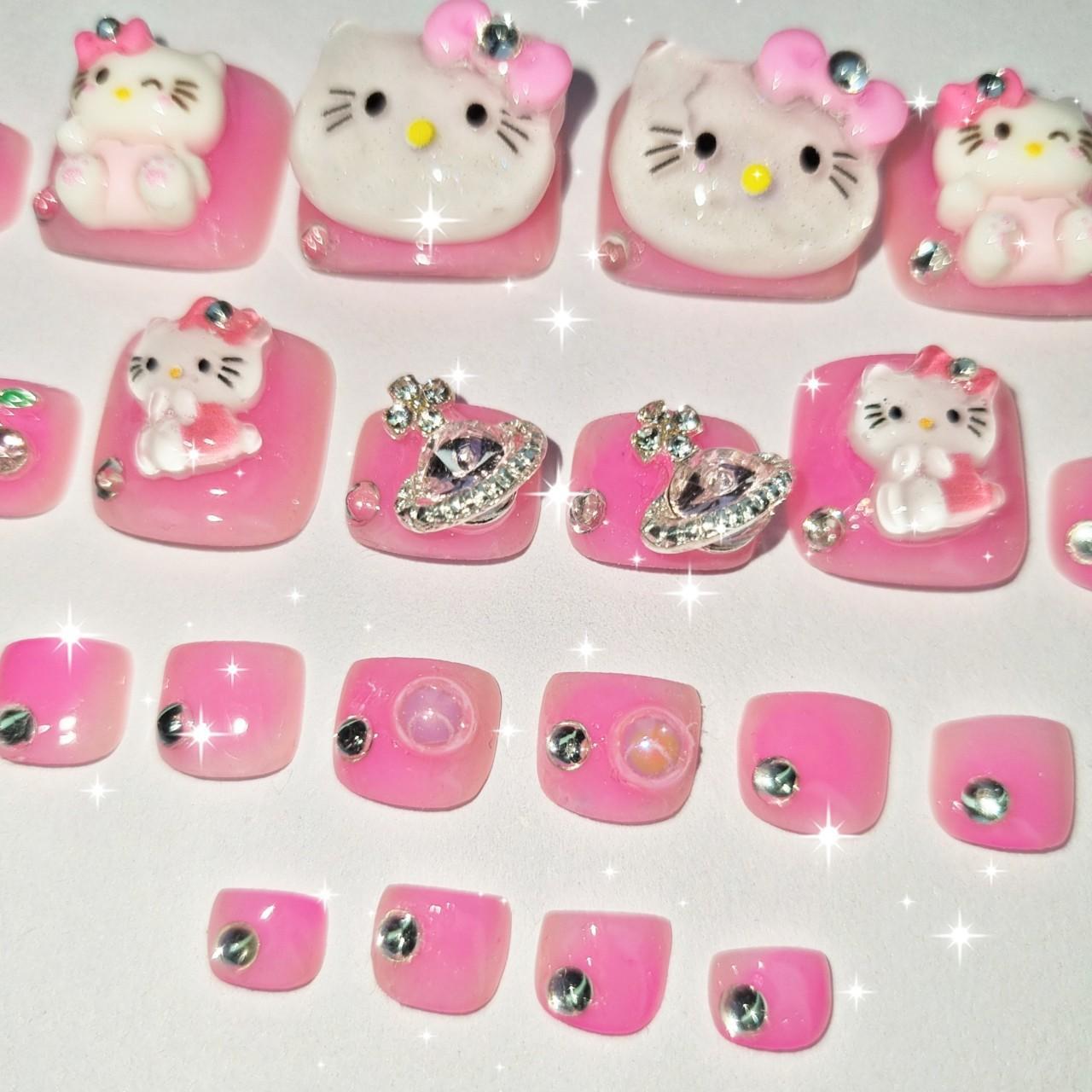 Hello Kitty Pink Press on Toe Nails Press on nails.... - Depop