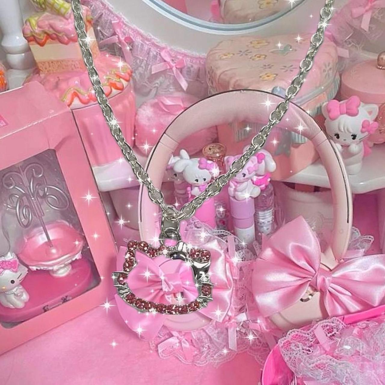 Pink Crystal Hello Kitty Necklace Is Now Here For - Depop