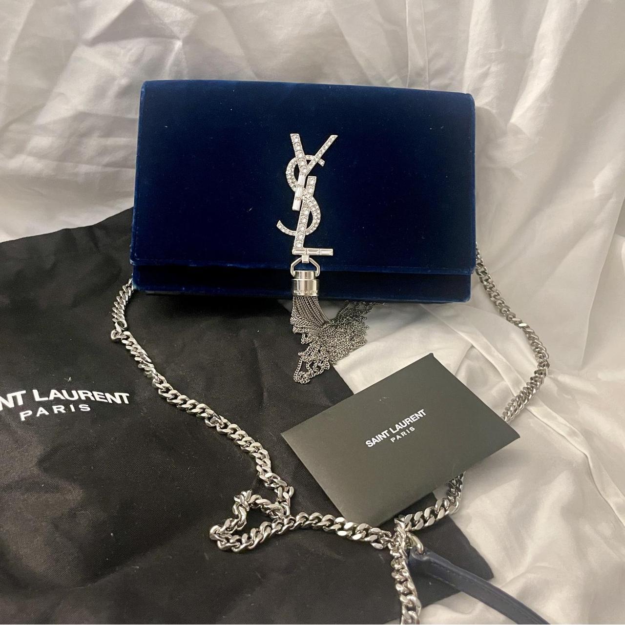 YSL Velvet Chain Bag Sliver chain Royal Blue Depop