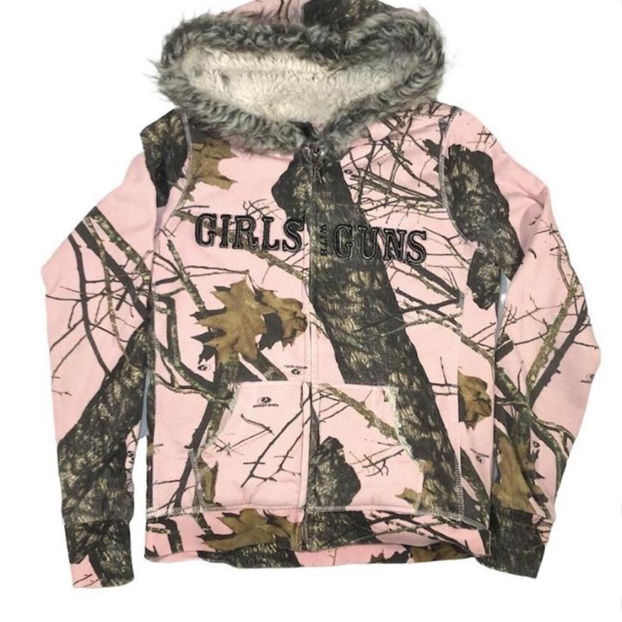 Cutest pink camouflage jacket Girls with guns zip... Depop
