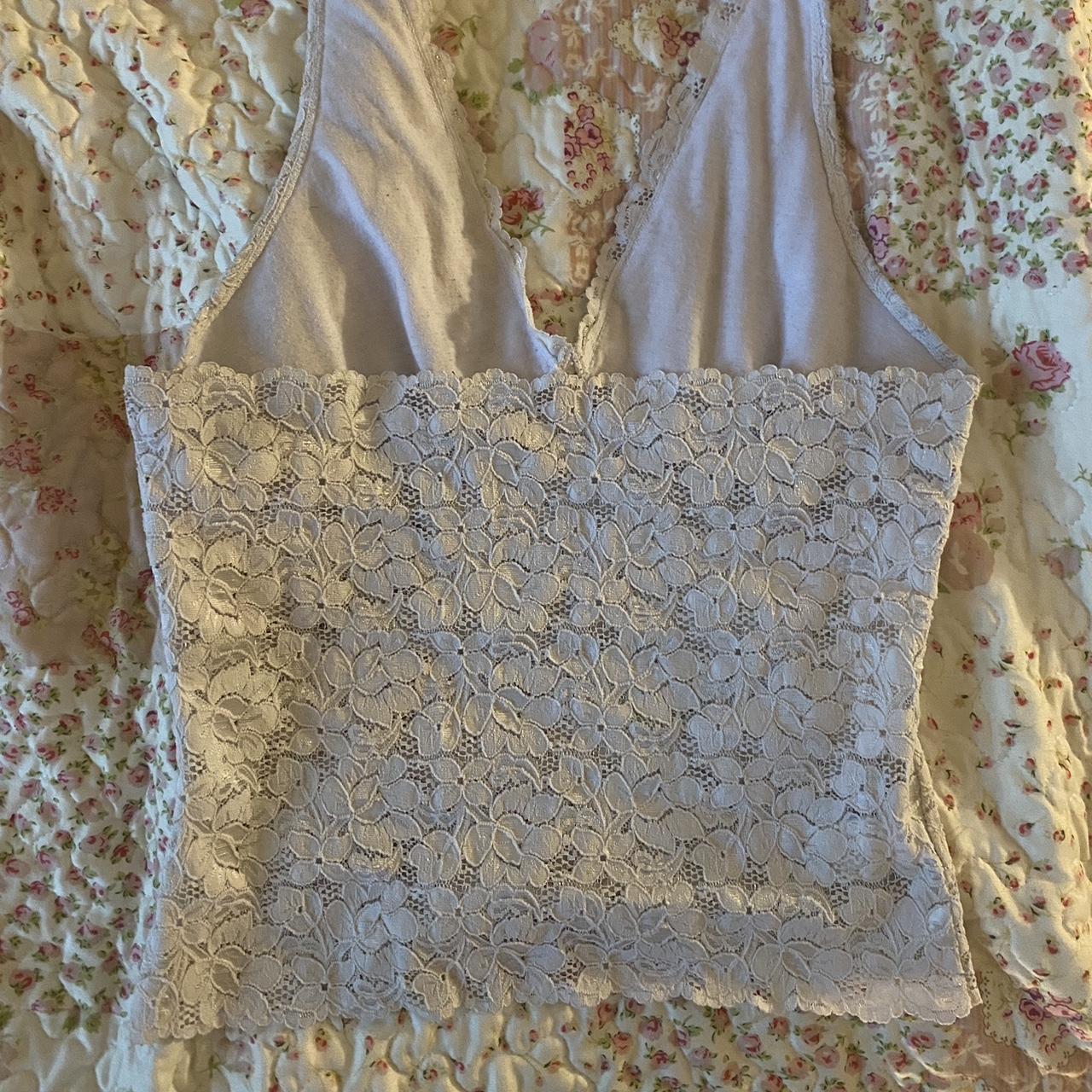 Vintage 90s/y2k romantic floral lace white coquette... - Depop