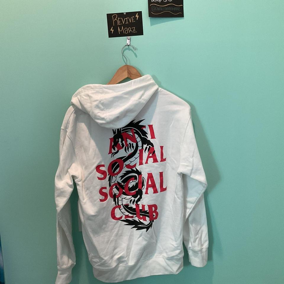 Anti Social Social Club white and red dragon hoodie.... - Depop