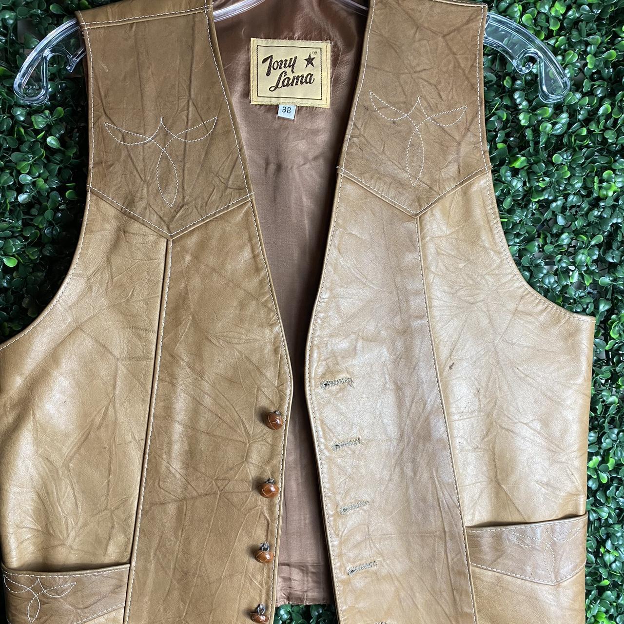 Vintage Tony Lama Leather Men’s Vest - Depop