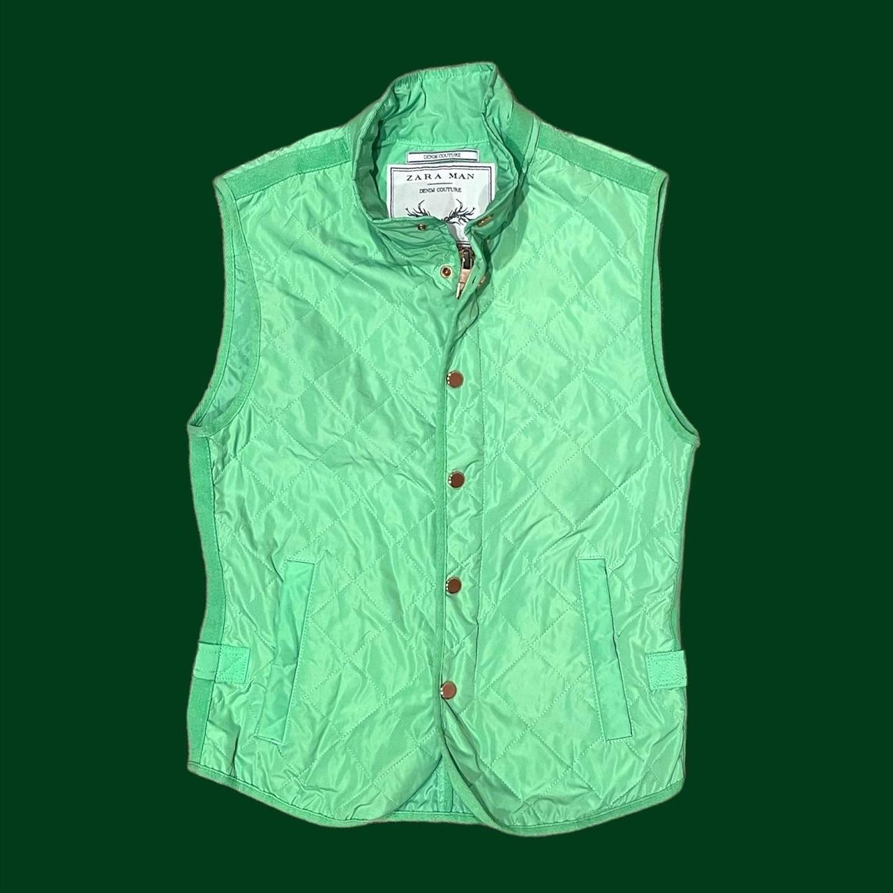 Zara Men's Green and Gold Gilet Depop