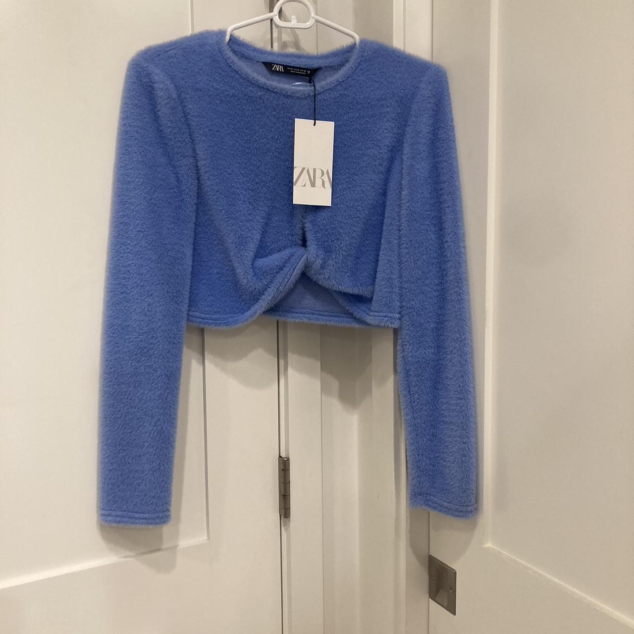 zara blue cropped sweater, fuzzy, never worn - Main Image