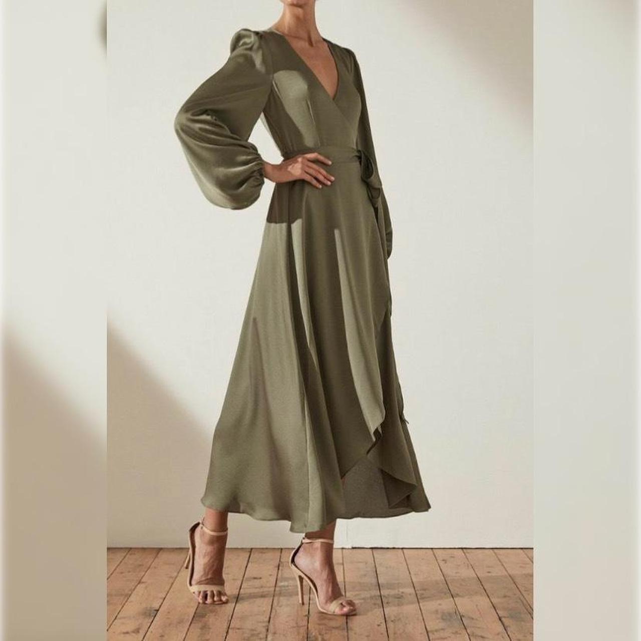 Shona Joy Elton Wrap MIDI Dress in Olive Gorgeous