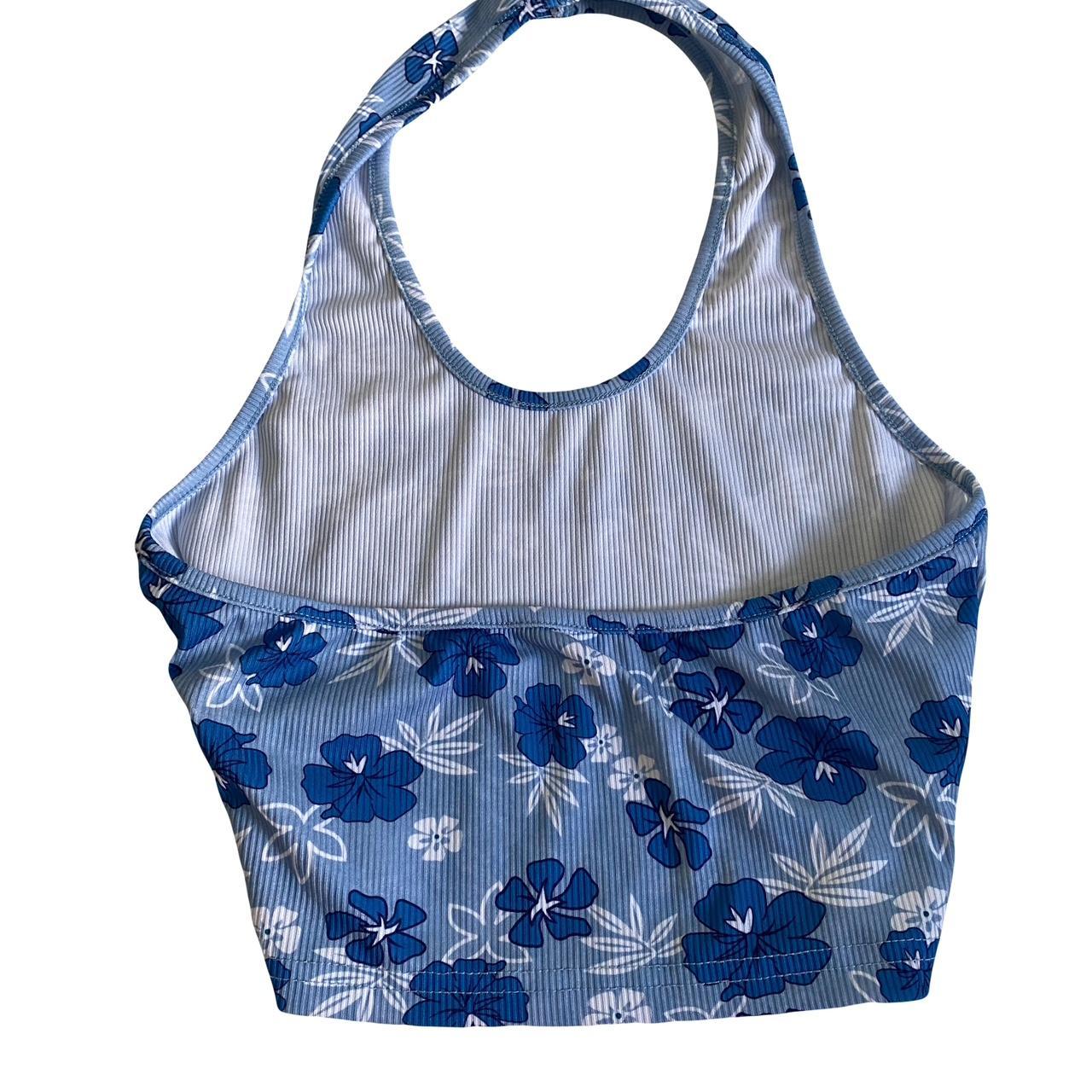 blue hibiscus print halter top size XS summer... - Depop