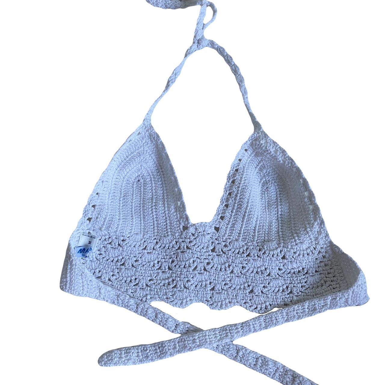 crochet halter top white size M but fits S only worn... - Depop