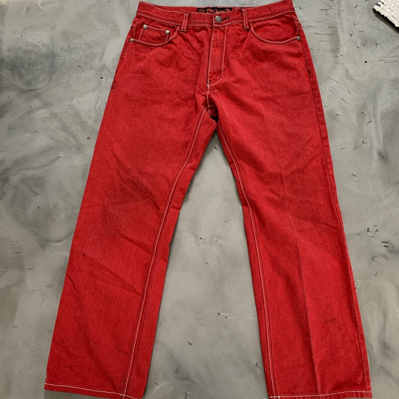 Men's Red and White Jeans | Depop