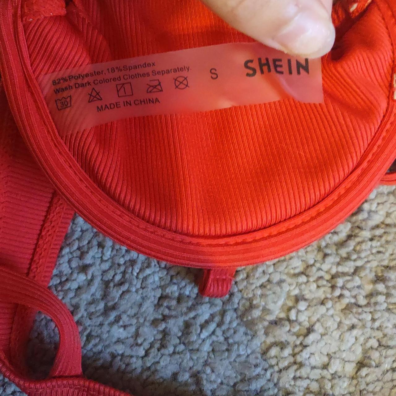 Shein bikini top red clips in the back, ties in the... Depop