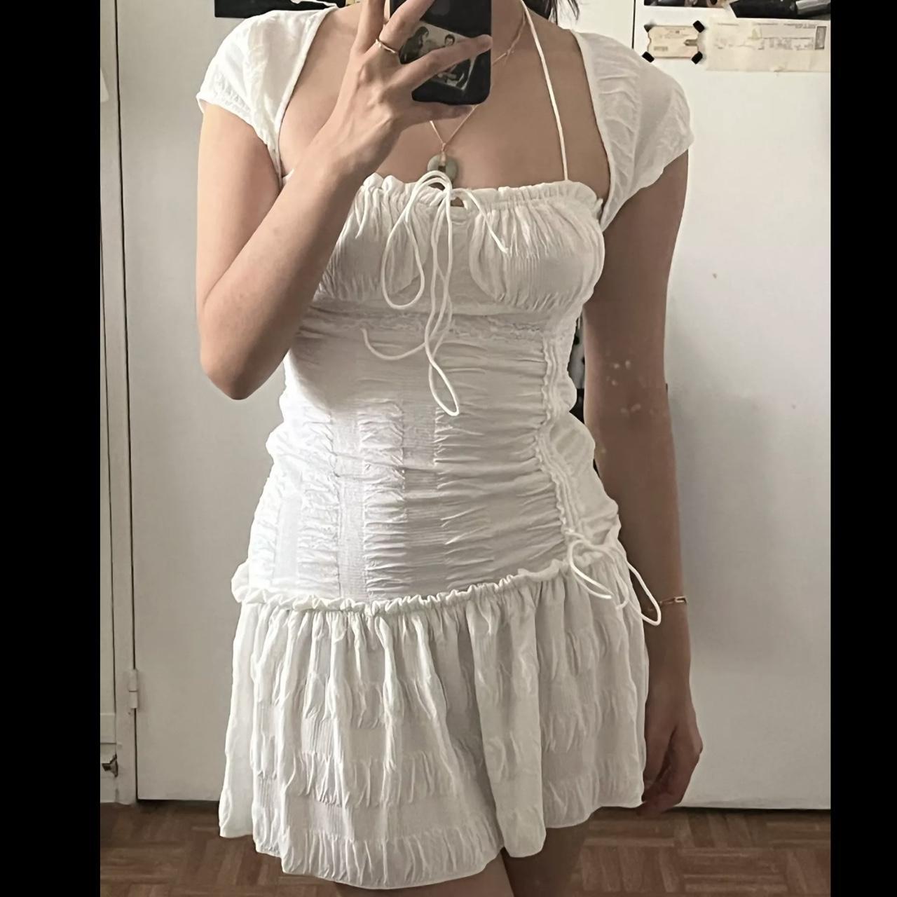 White summer mini dress Ruched mini dress Princess... - Depop