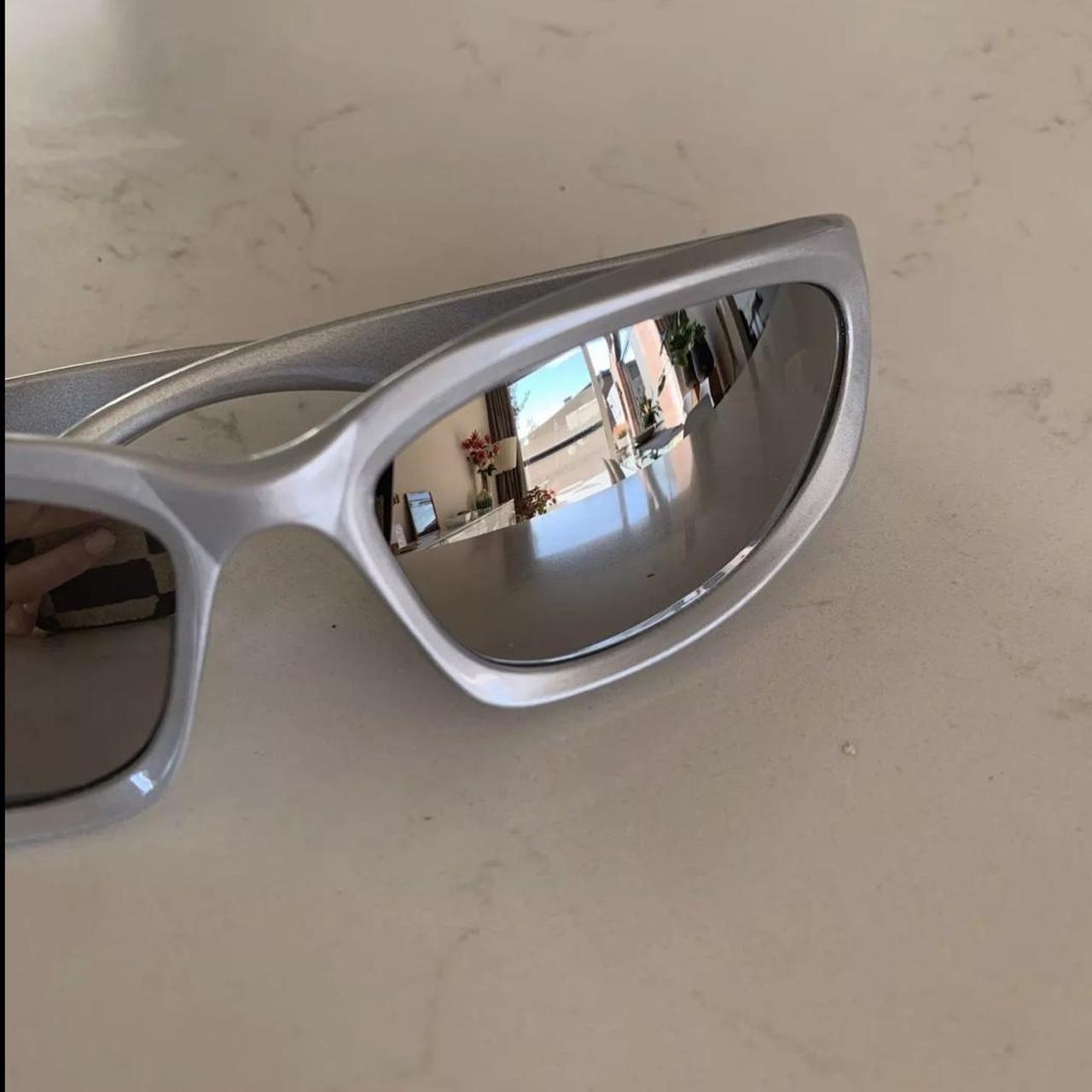 silver sport sunglasses Silver mirrored sunglasses... Depop