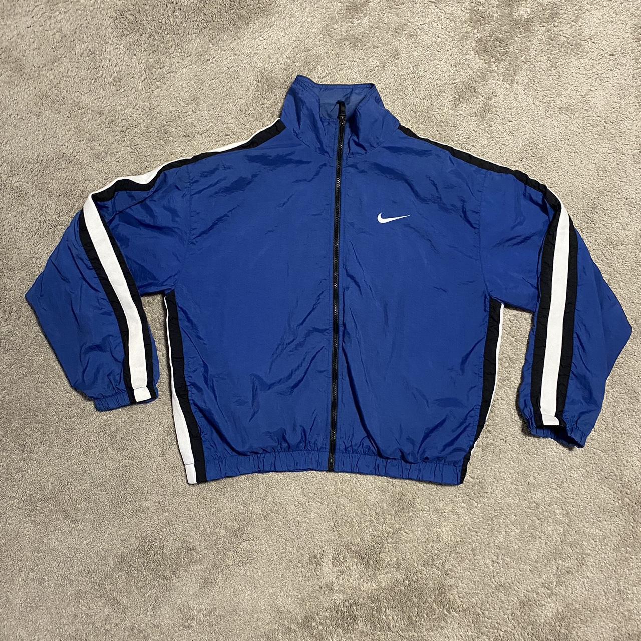 Vintage Men's 90s Nike Big Swoosh Black Blue White... - Depop