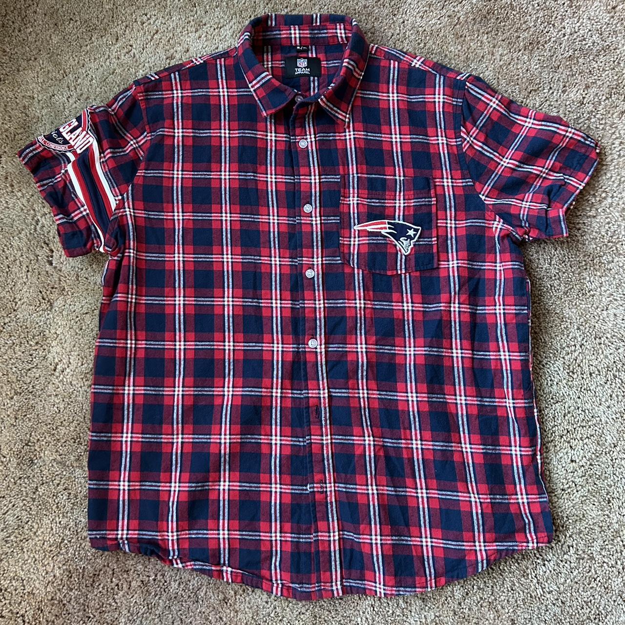 New England patriots, NFL plaid flannel shirt, short - Depop