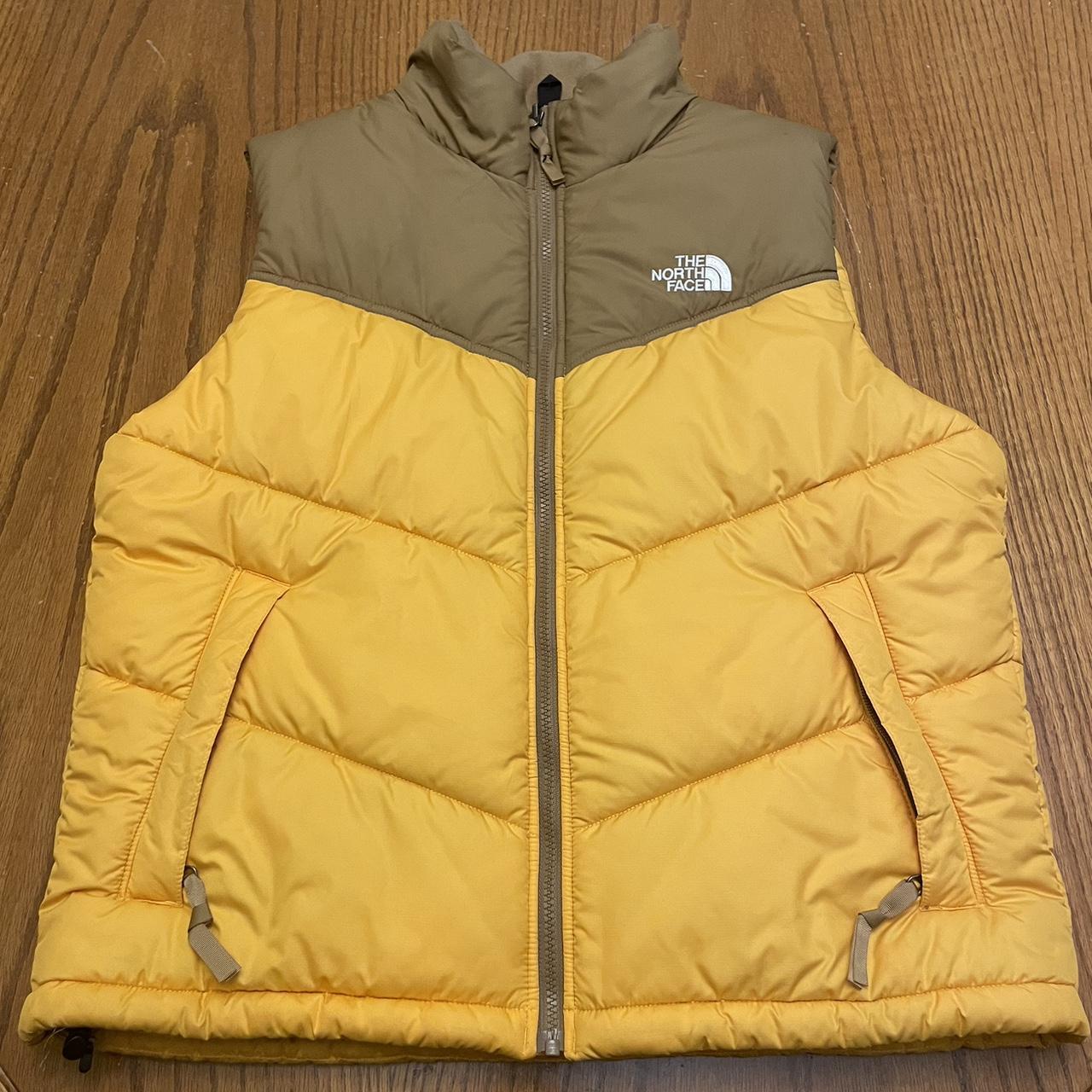 The North Face Men Puffer Vest Yellow/Brown Size... Depop