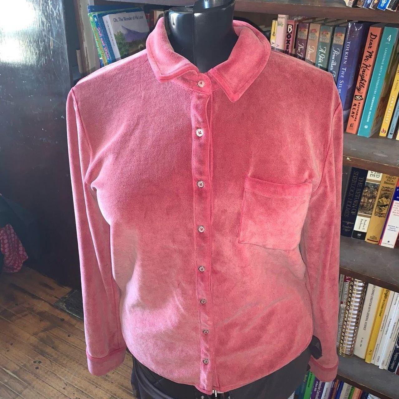 Collared Button-Down Velvet Pink Shirt